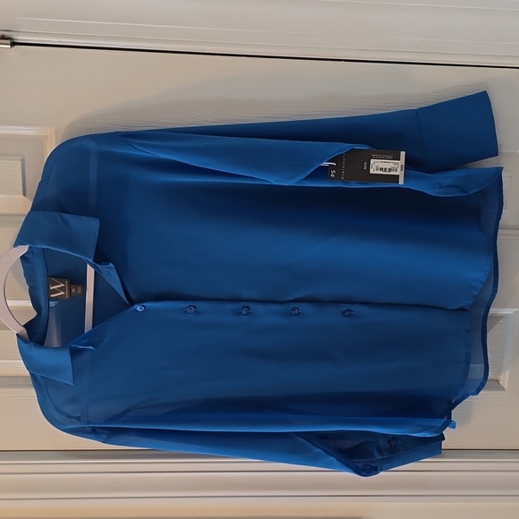 WORTHINGTON WOMENS PETITE FRONT BUTTON LONG SLEEVE BLUE BLOUSE SIZE PETITE XL - Picture 3 of 14